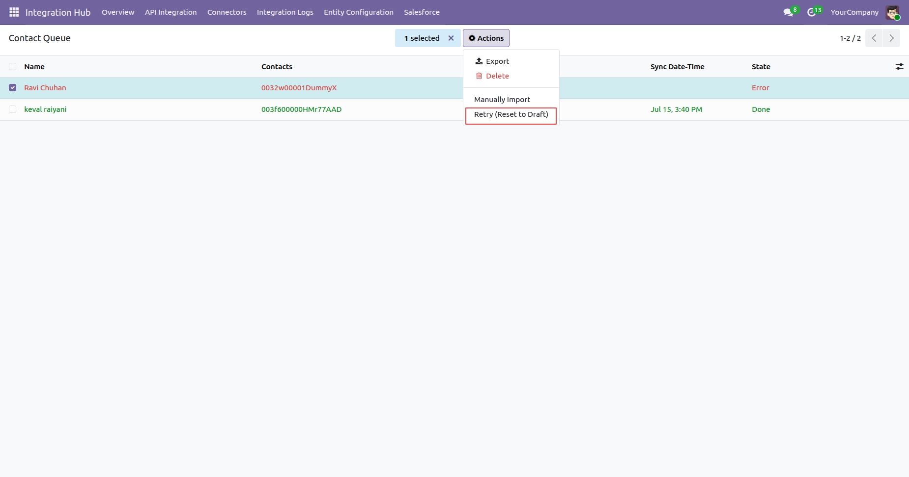 Failed Salesforce queue records