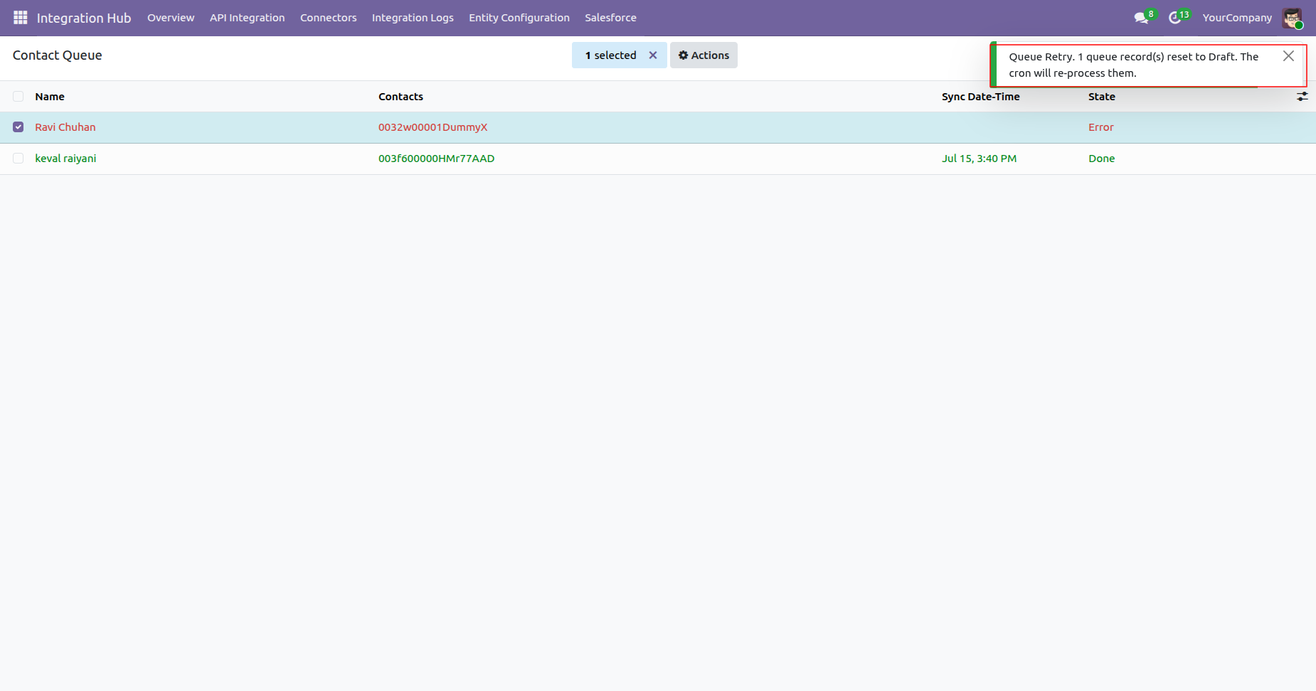 Salesforce queue retry notification