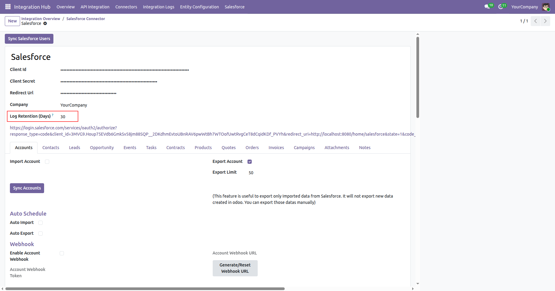Salesforce log retention configuration