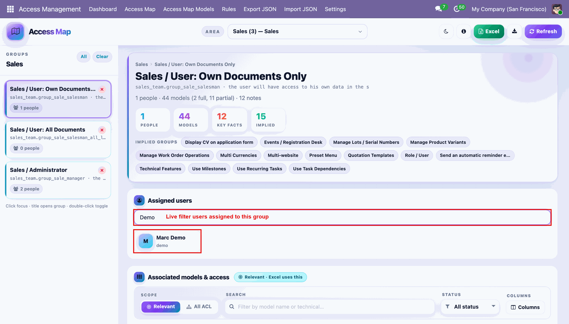 live filter box to instantly search assigned users