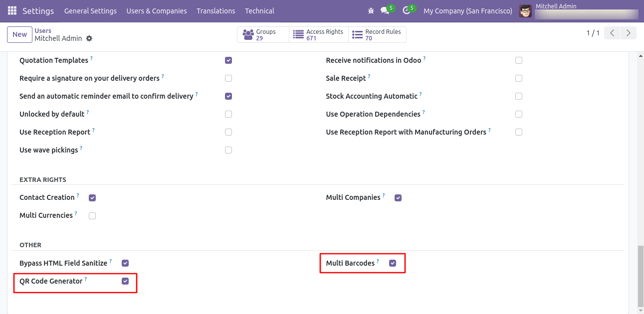User settings to enable multi barcode and QR code generator