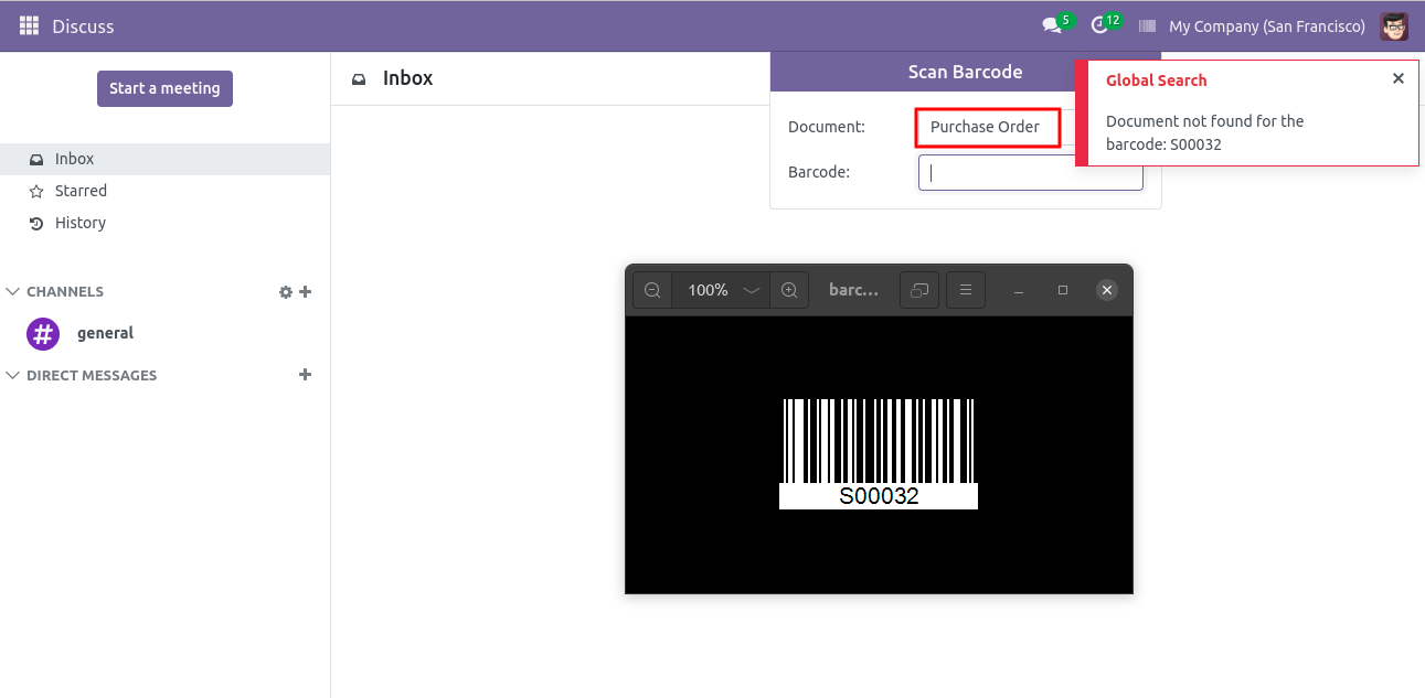 Alert shown when scanned barcode doesn't match any document