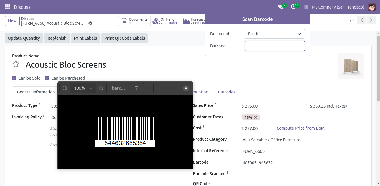 Scanning barcode opens matching product record