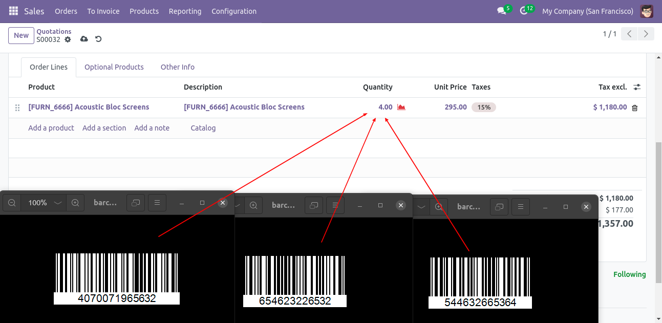 Scanning any of a product's barcodes adds it to the order