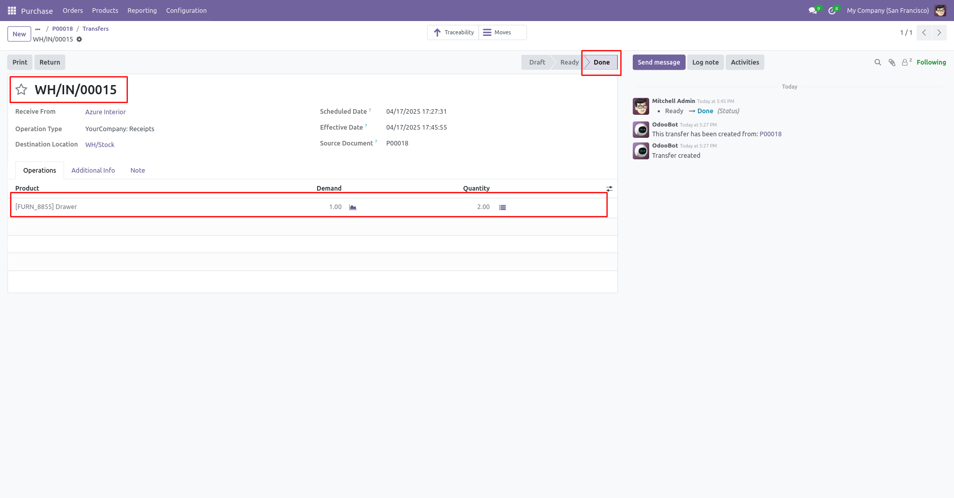 Receipt moved to Done state after validation