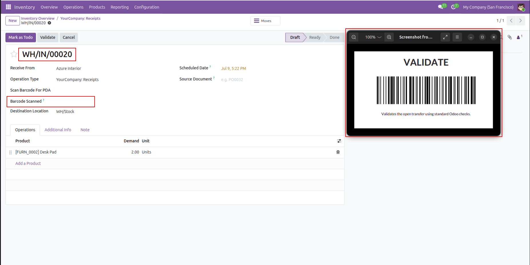 Scanning validate barcode marks picking order as Done