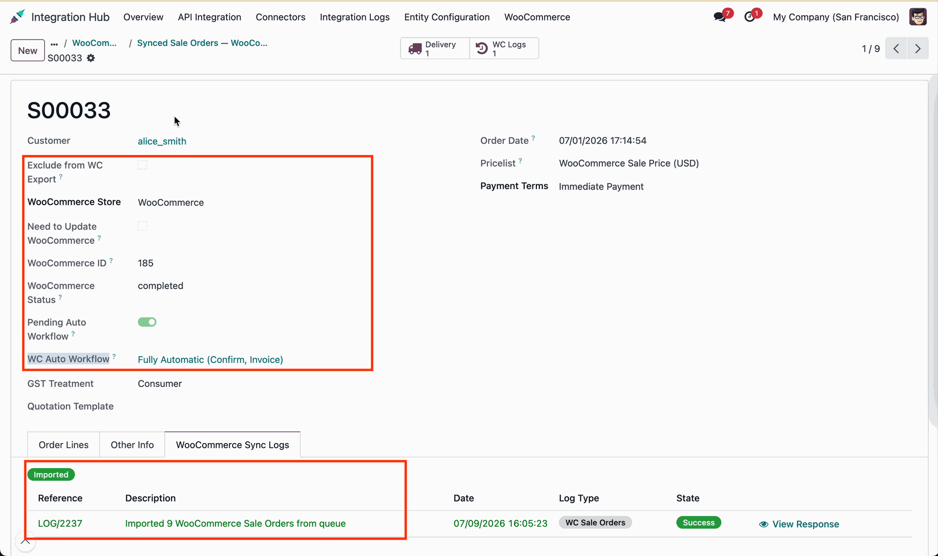 Raw Order JSON Payload Log