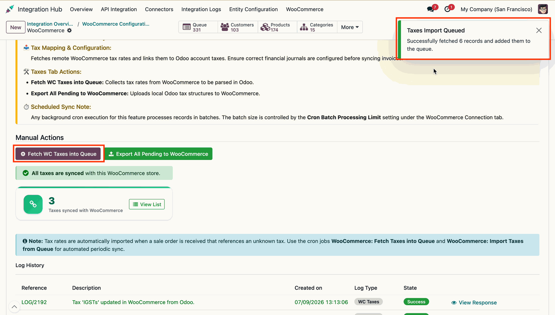 Tax Import Options Selection