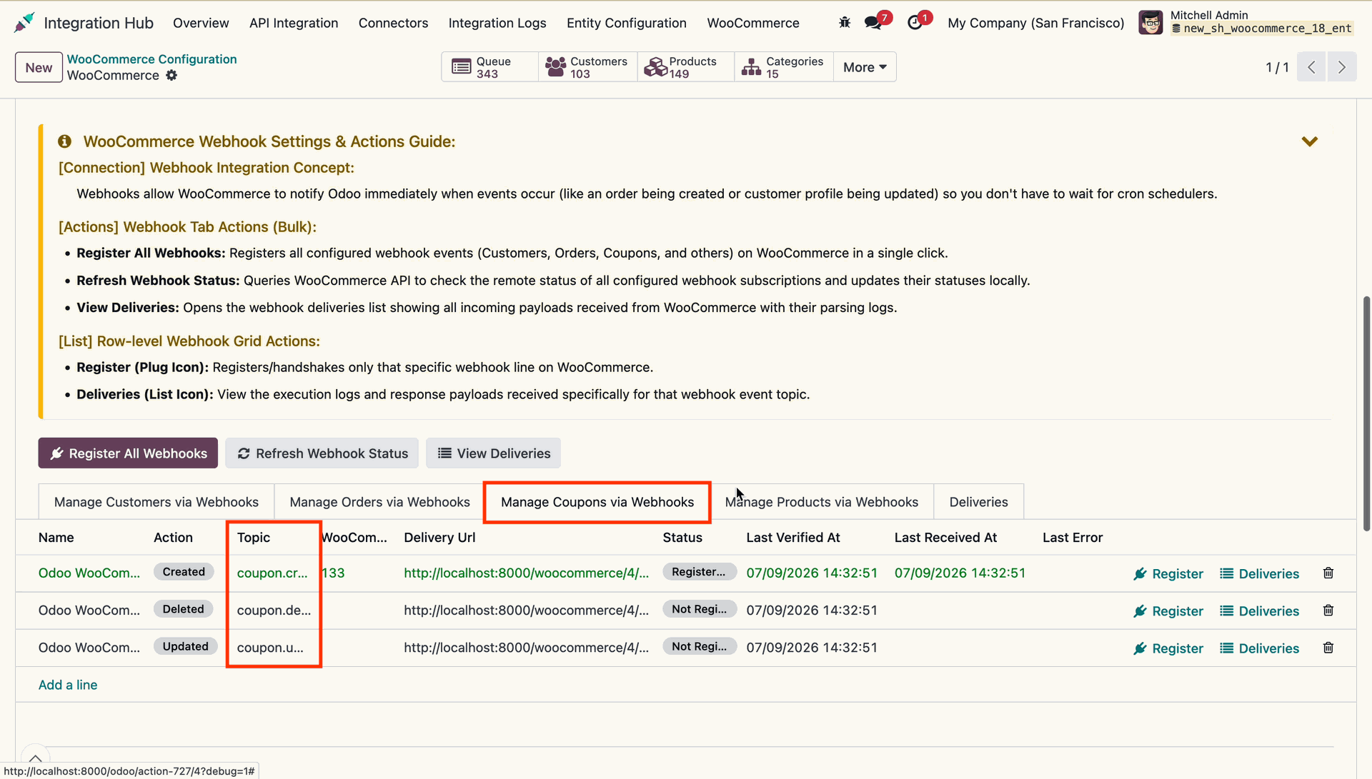 WooCommerce Store Webhook Settings View