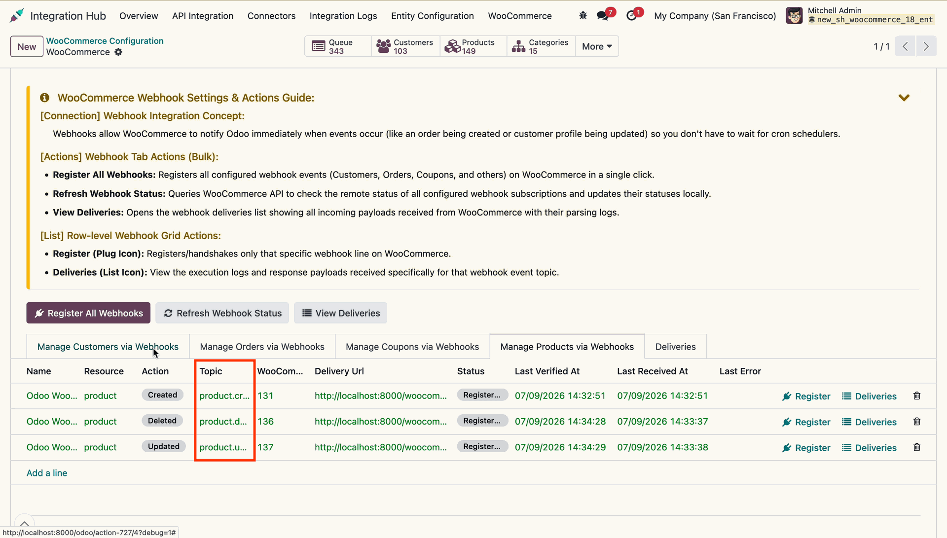 Webhook Tracking Log View