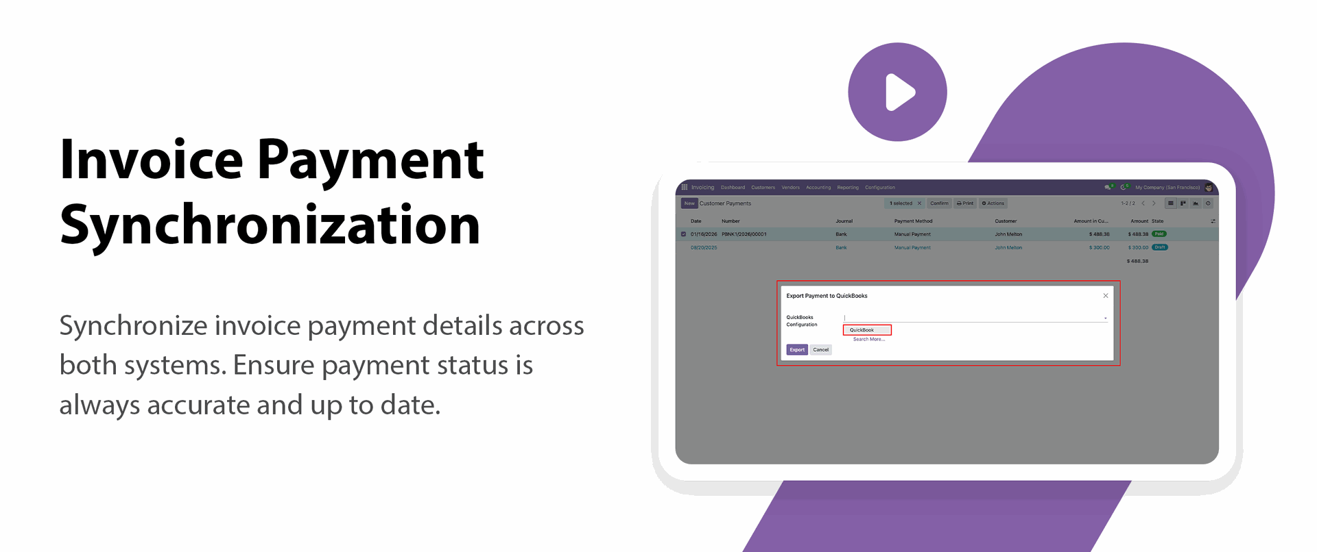 QuickBooks Invoice Payment Synchronization feature