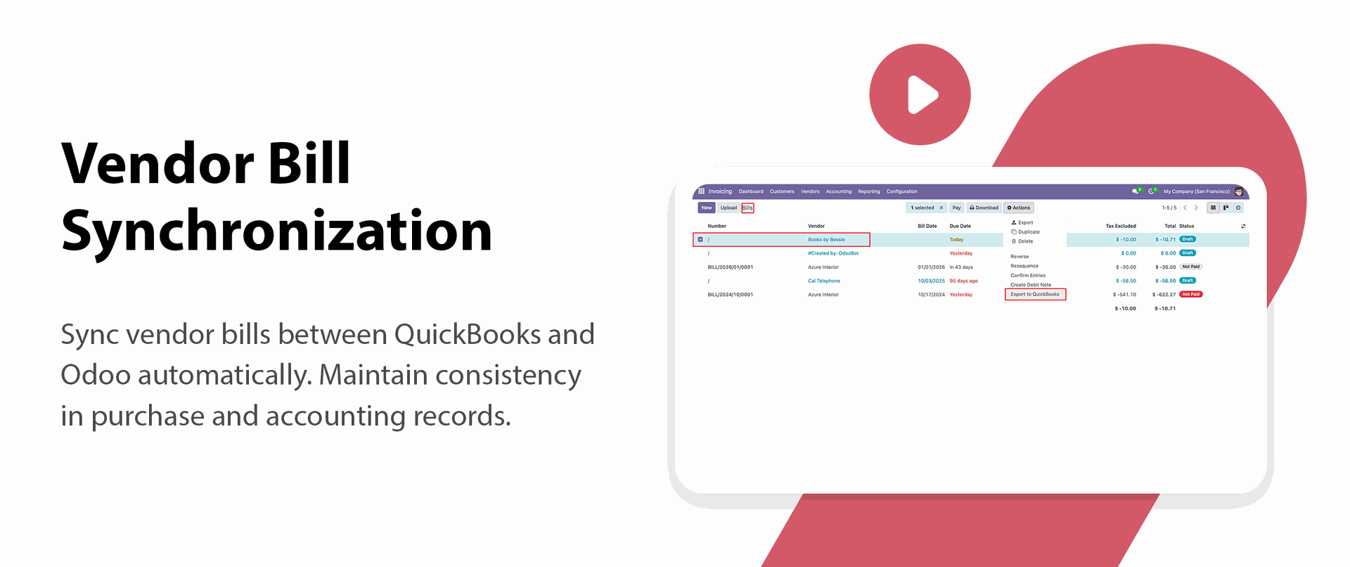 QuickBooks Vendor Bill Synchronization feature