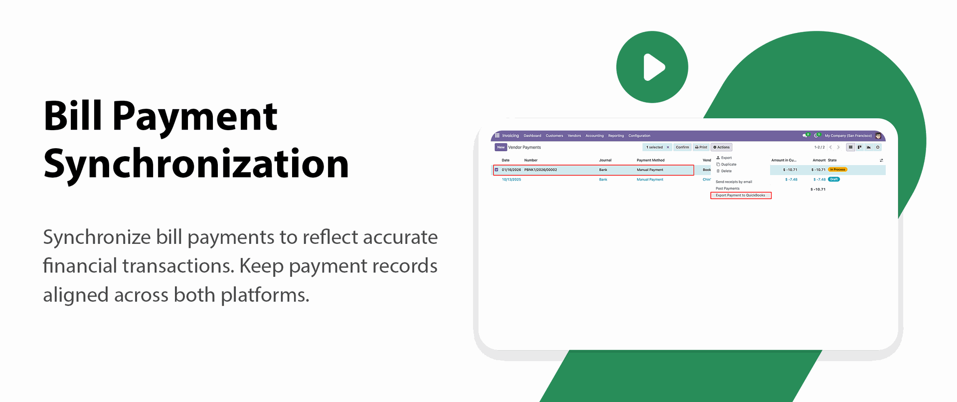 QuickBooks Bill Payment Synchronization feature