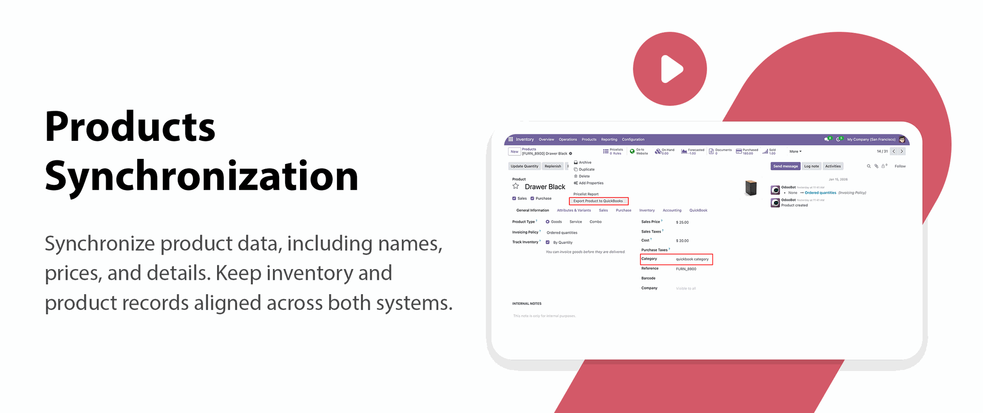 QuickBooks Product Synchronization feature
