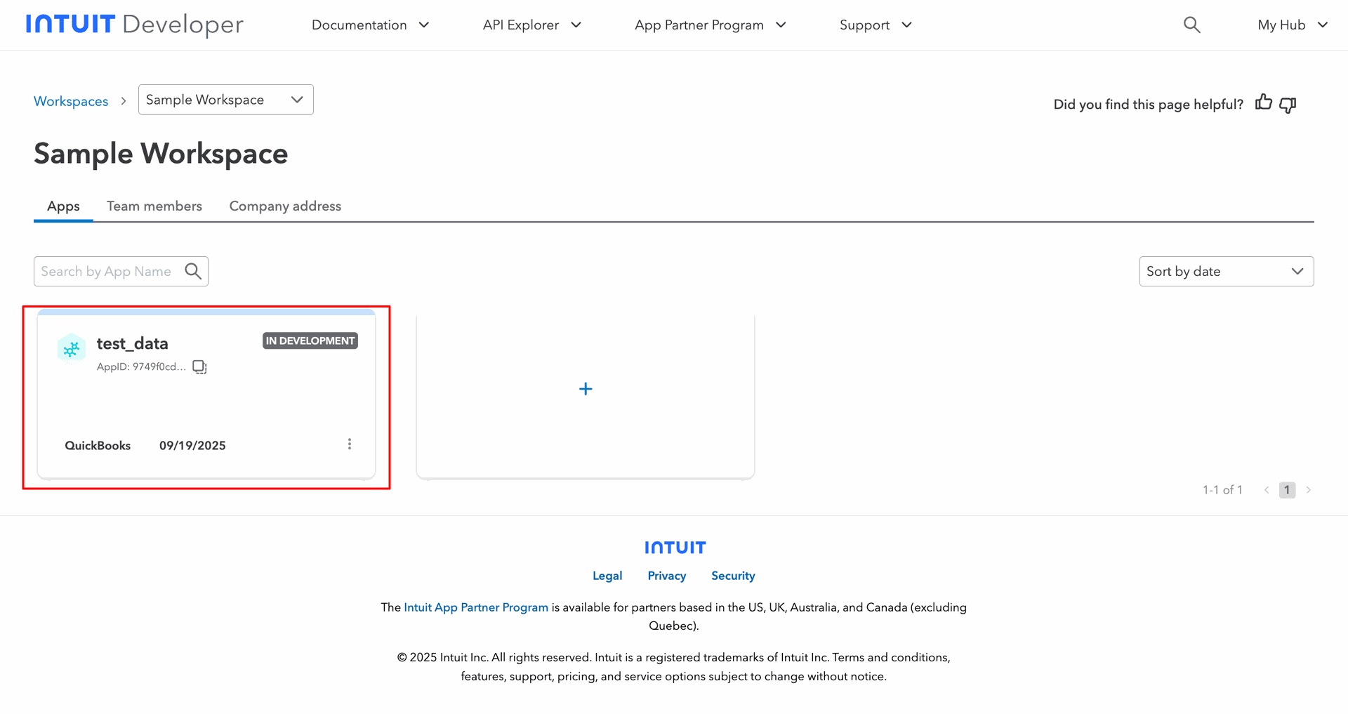 Sample workspace in QuickBooks.