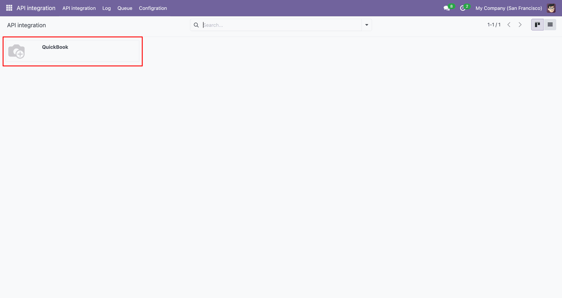 QuickBooks option selected in API Integration.