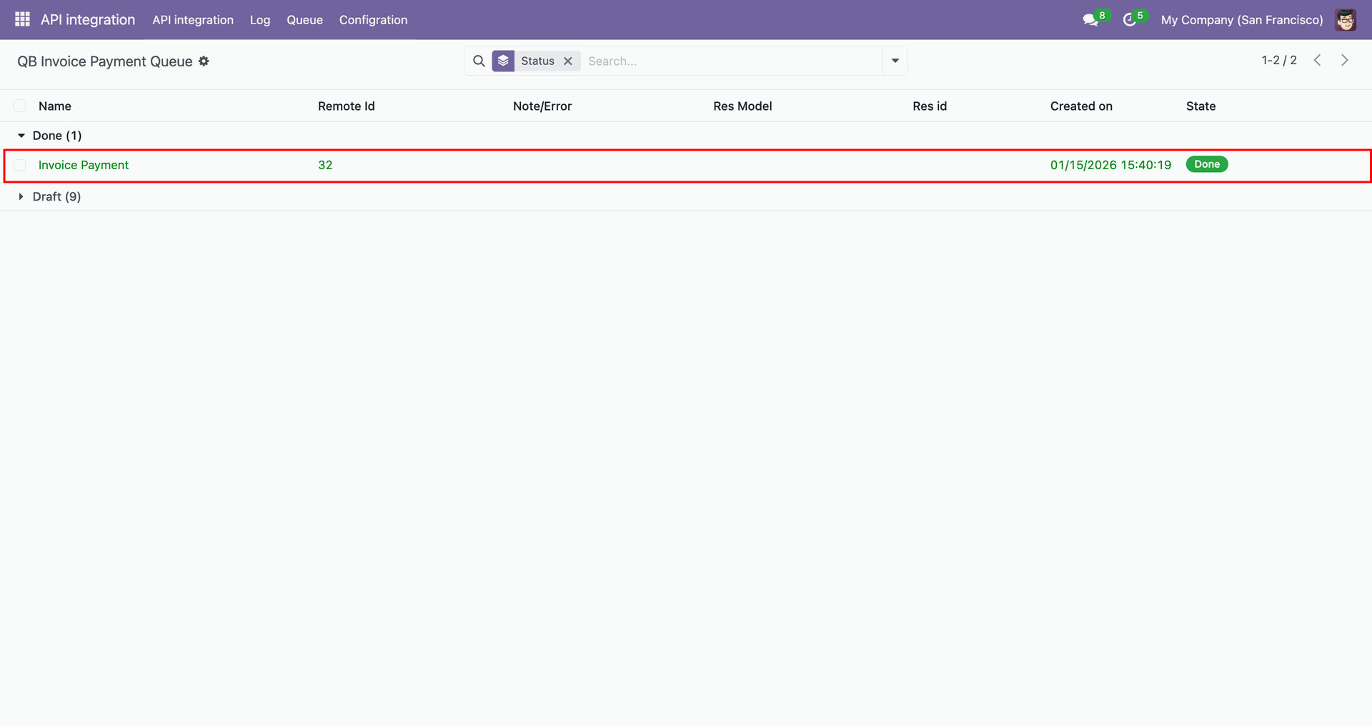 Invoice payment queue grouped by result.