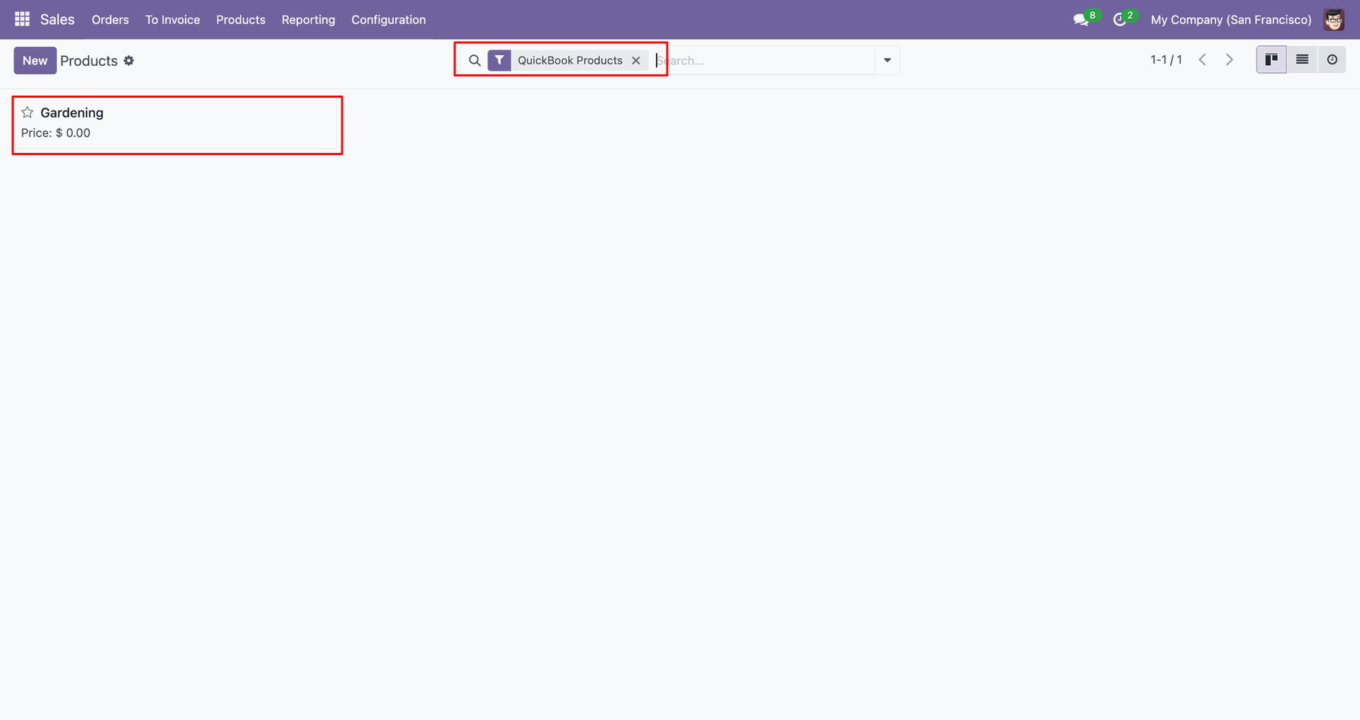 Filtered QuickBooks Product results.
