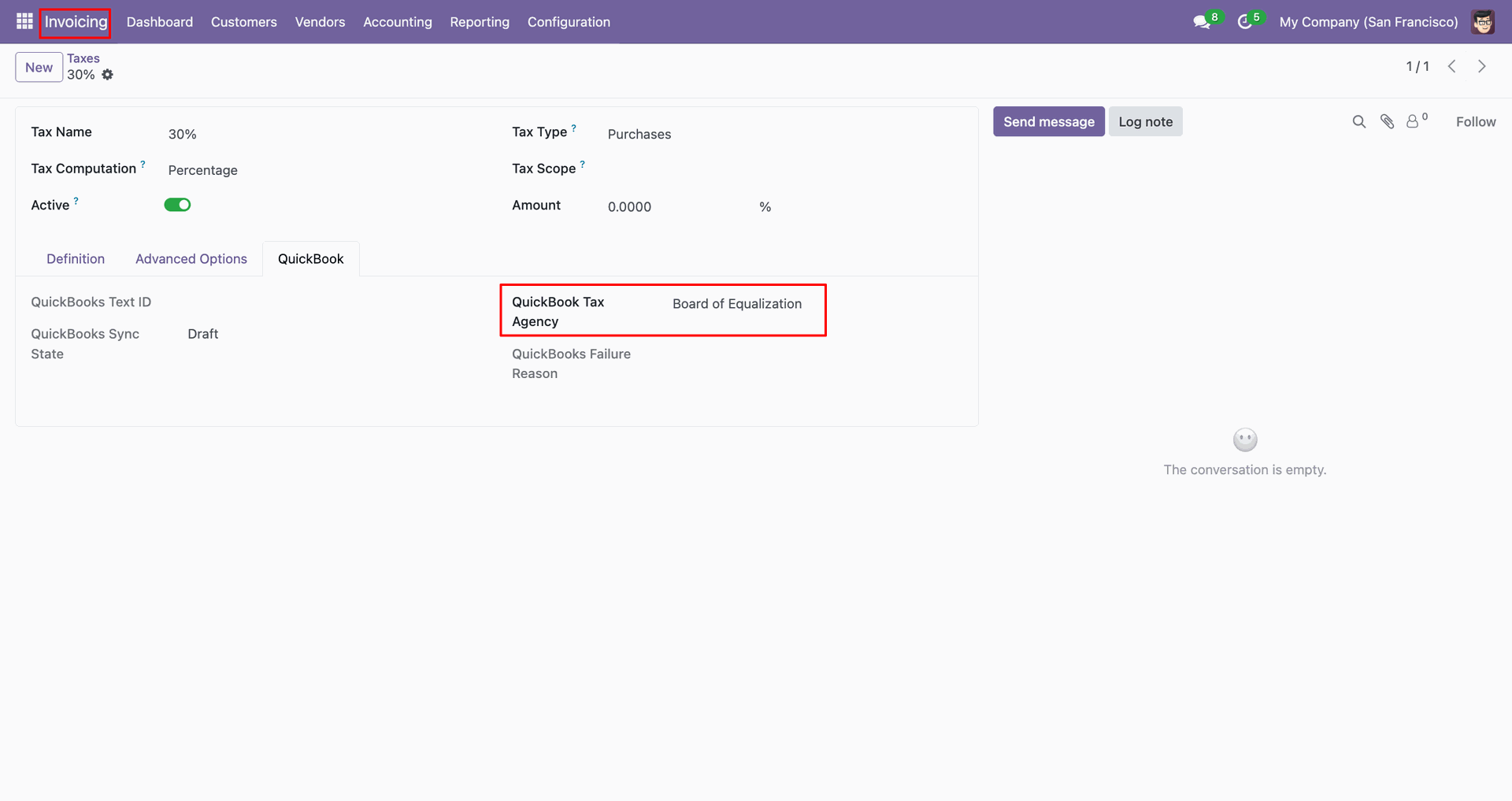 Tax form showing the QuickBooks Tax Agency field.