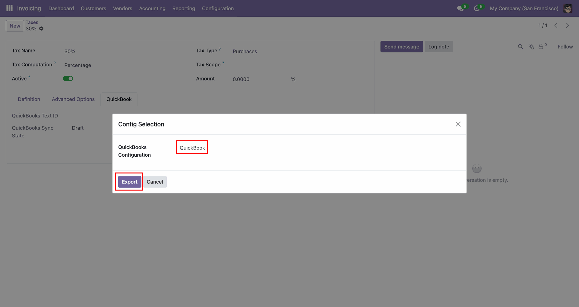QuickBooks selected for tax export.