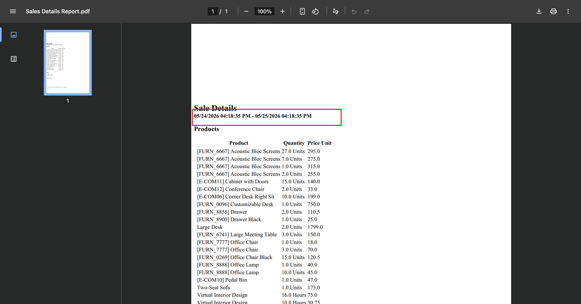 The sales details report will be created and downloaded in PDF format.