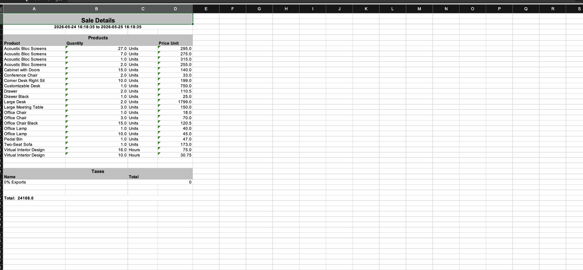 The sales details report will be created and downloaded in Excel format.