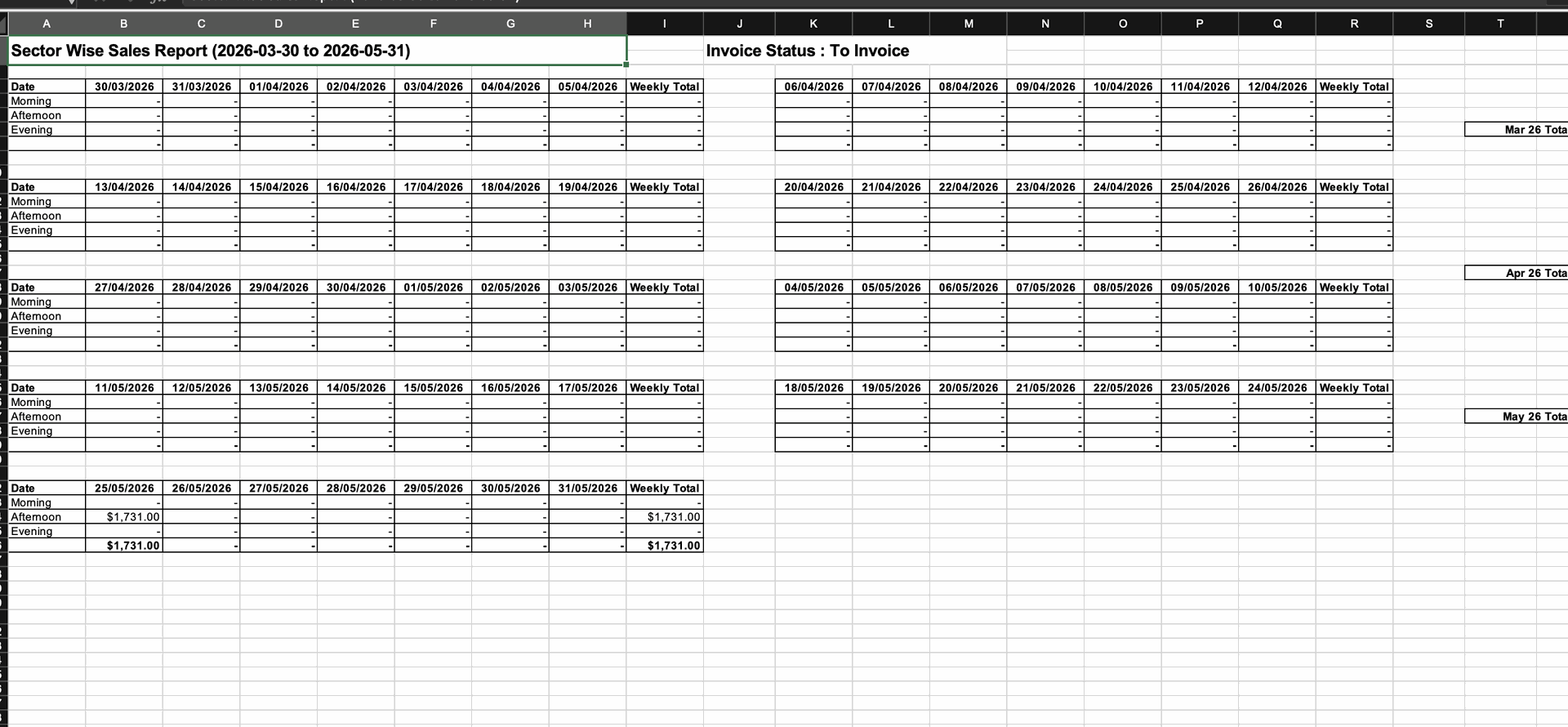 Sector wise weekly sales report downloaded in Excel format.