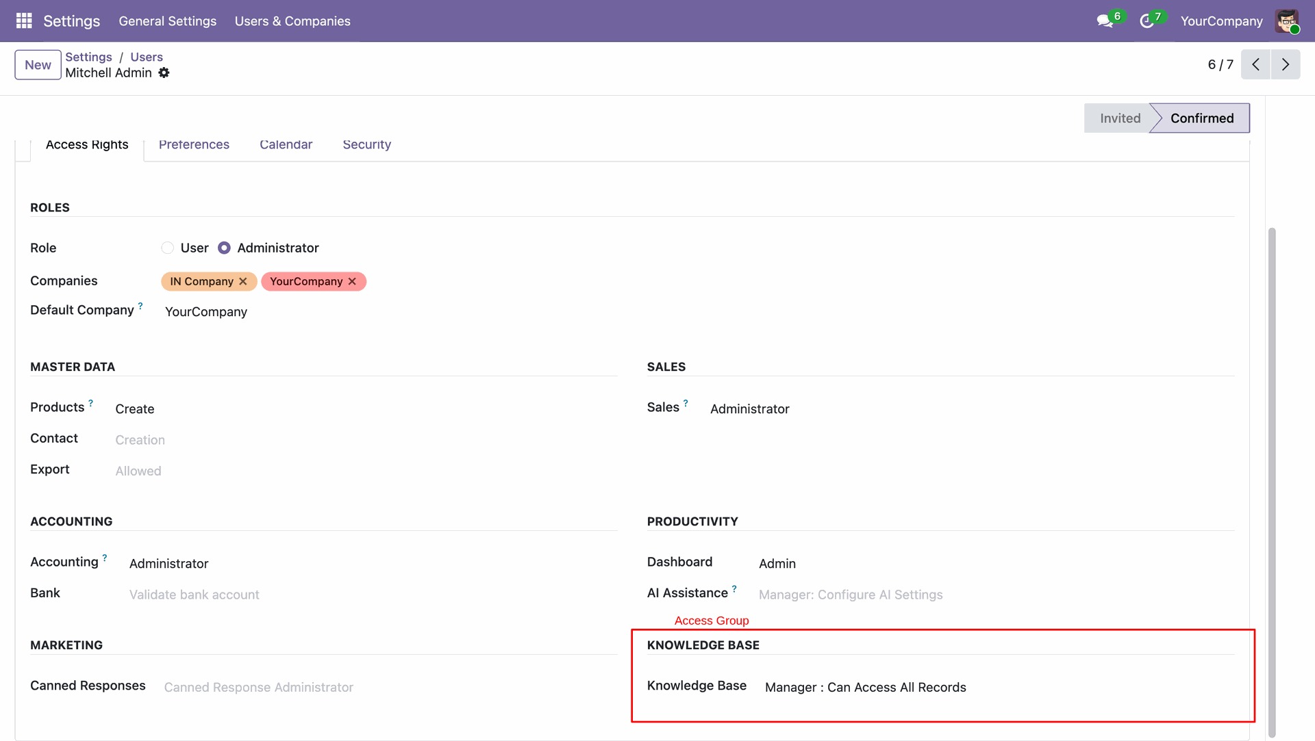  Knowledge base user access configuration