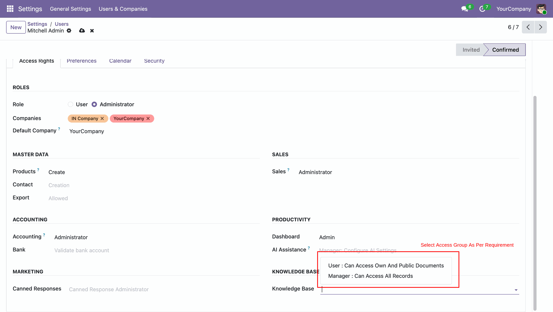 Select access based on requirement