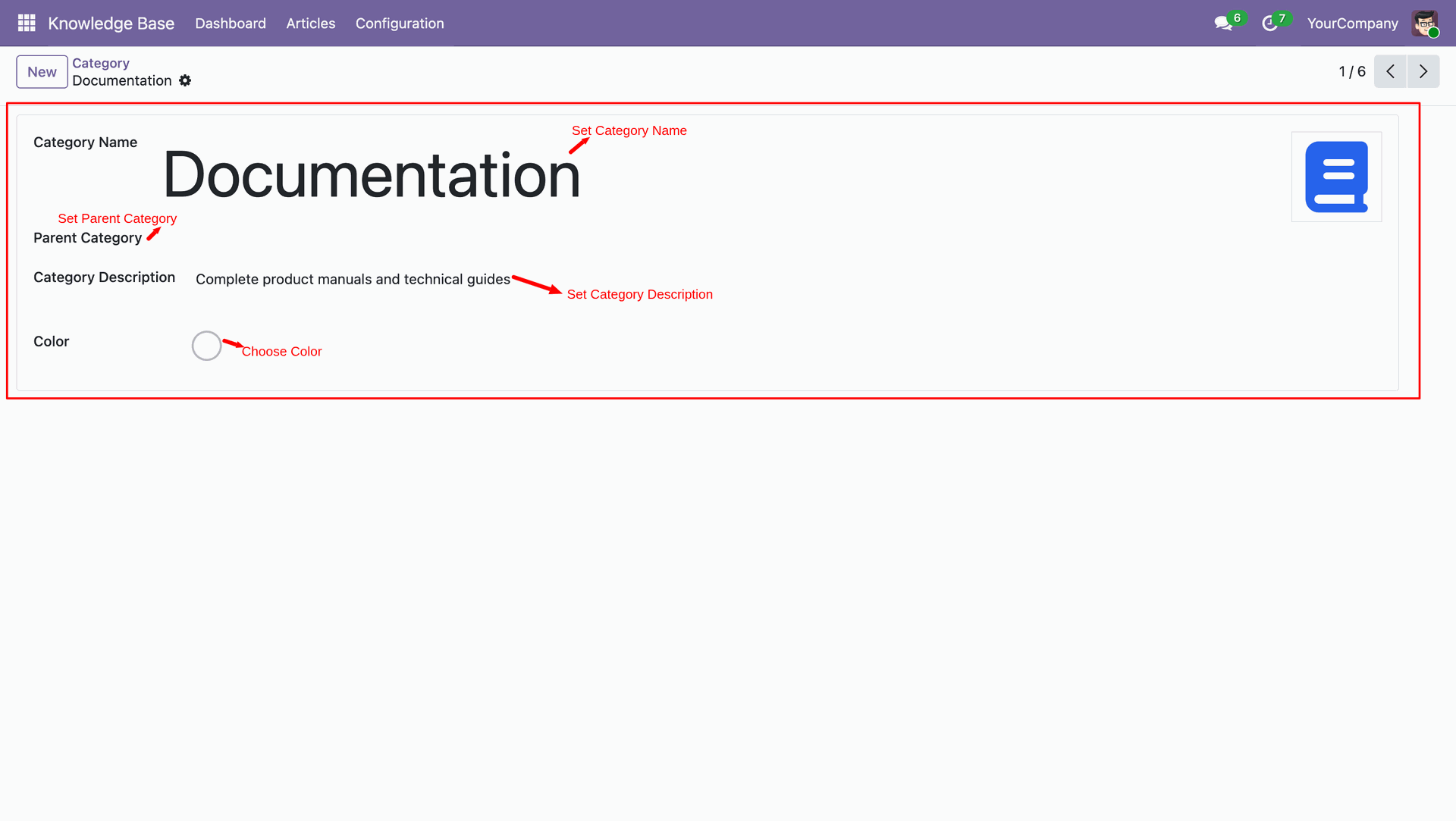 Form view for creating or editing document