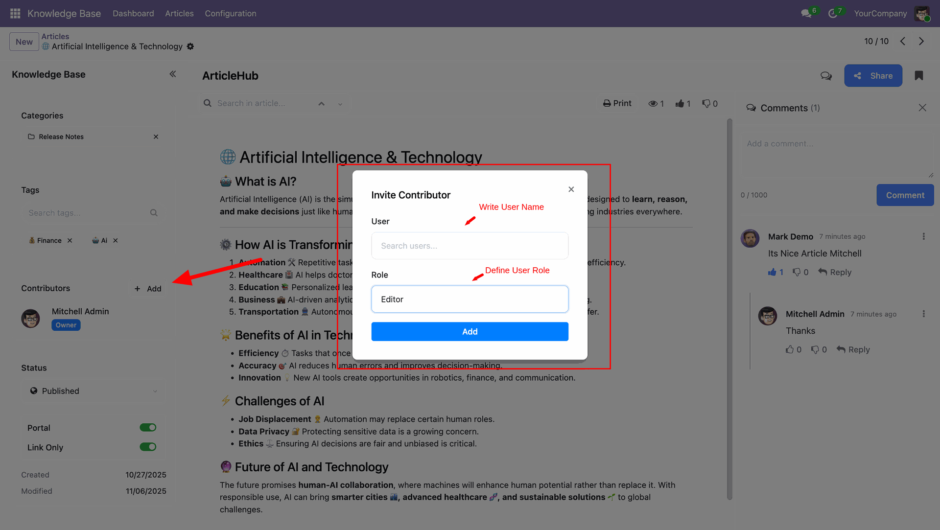  Manage article contributors and roles 
