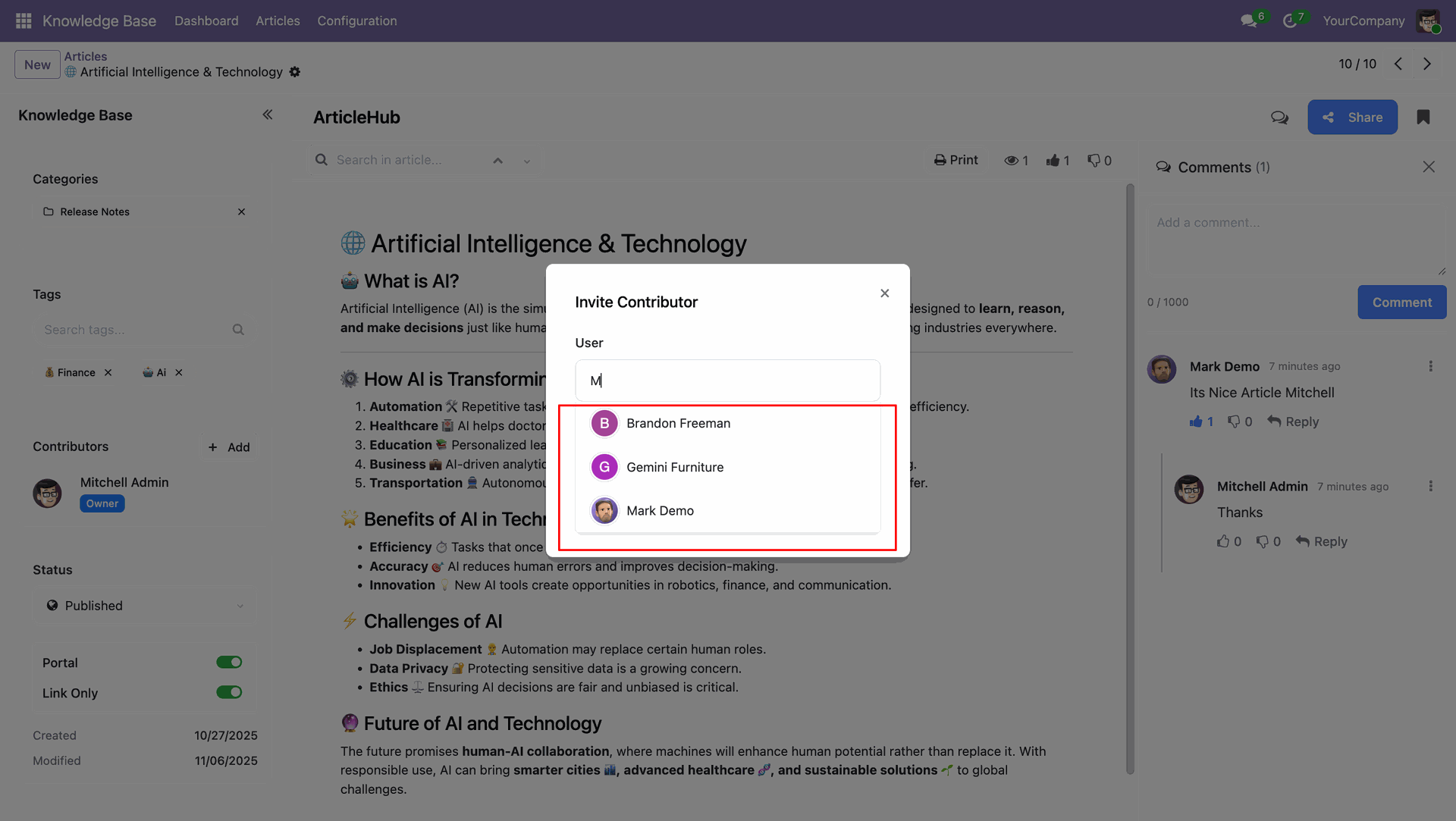Search and add article contributors