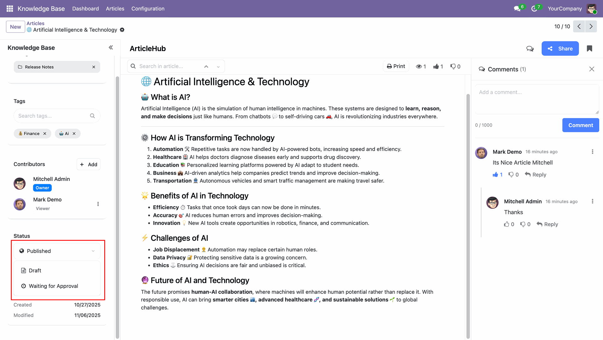 Set article publication status