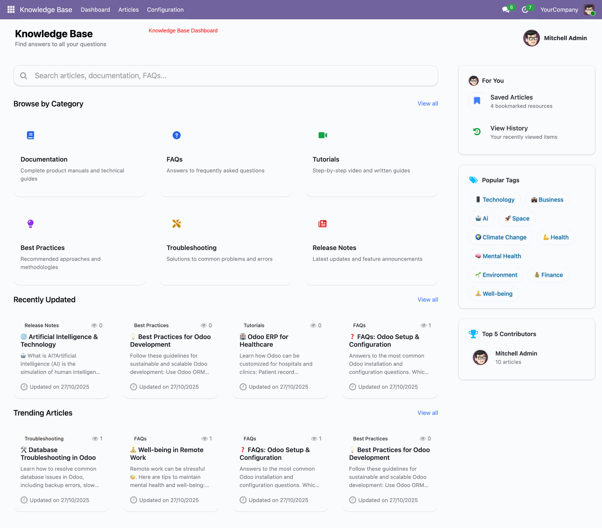 Knowledge Base dashboard overview