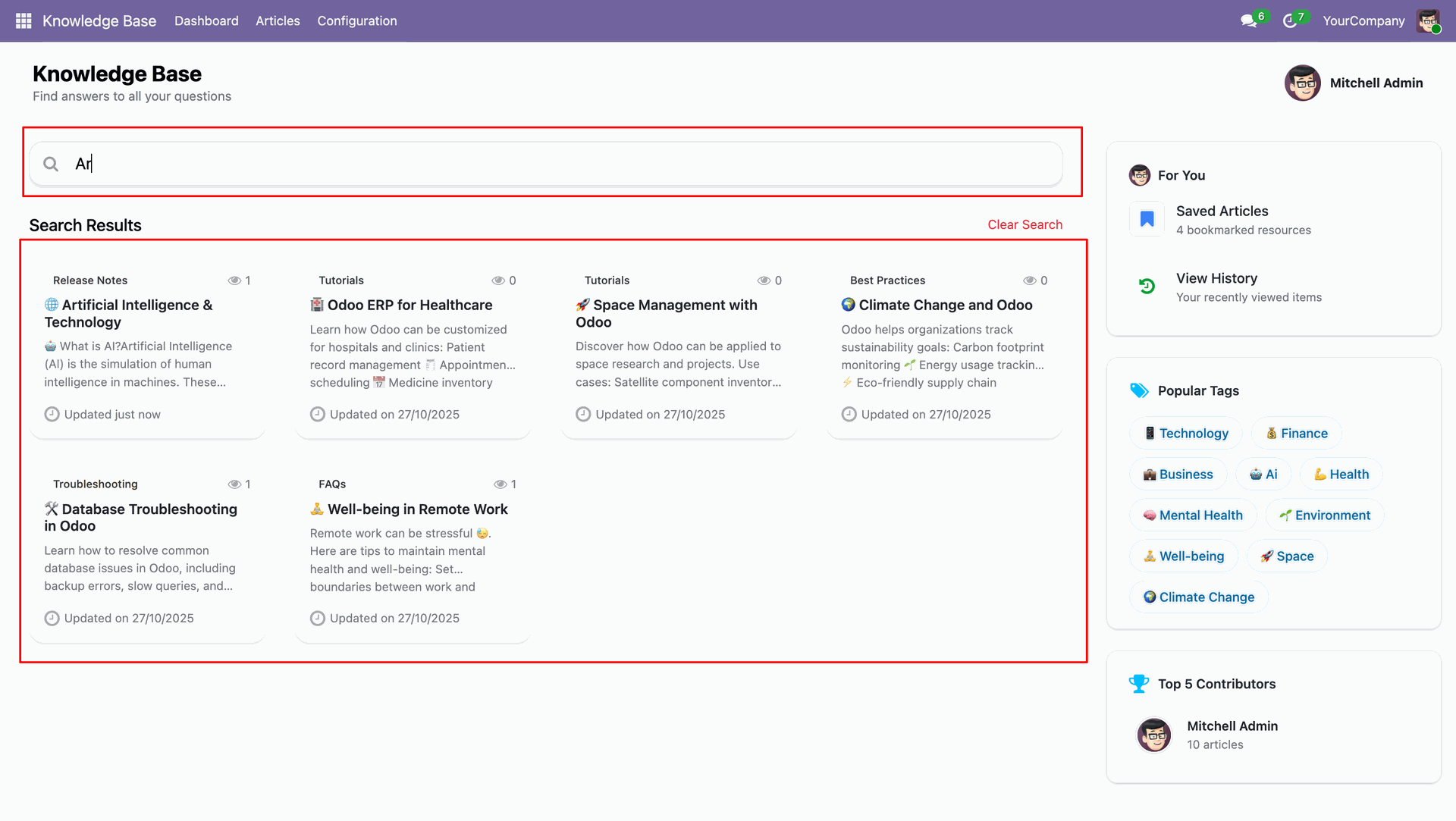 Knowledge Base search functionality