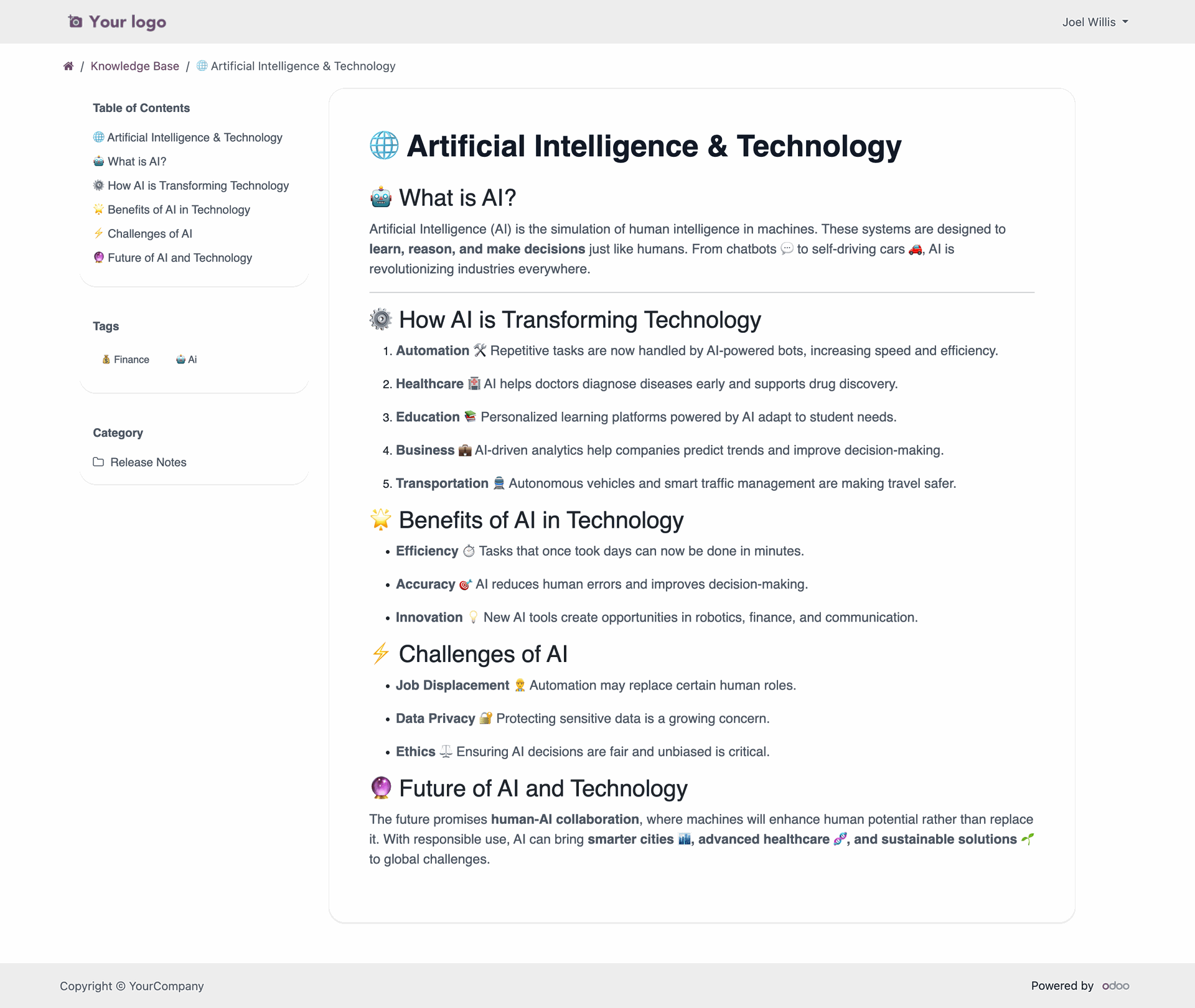 Article view with structured sections