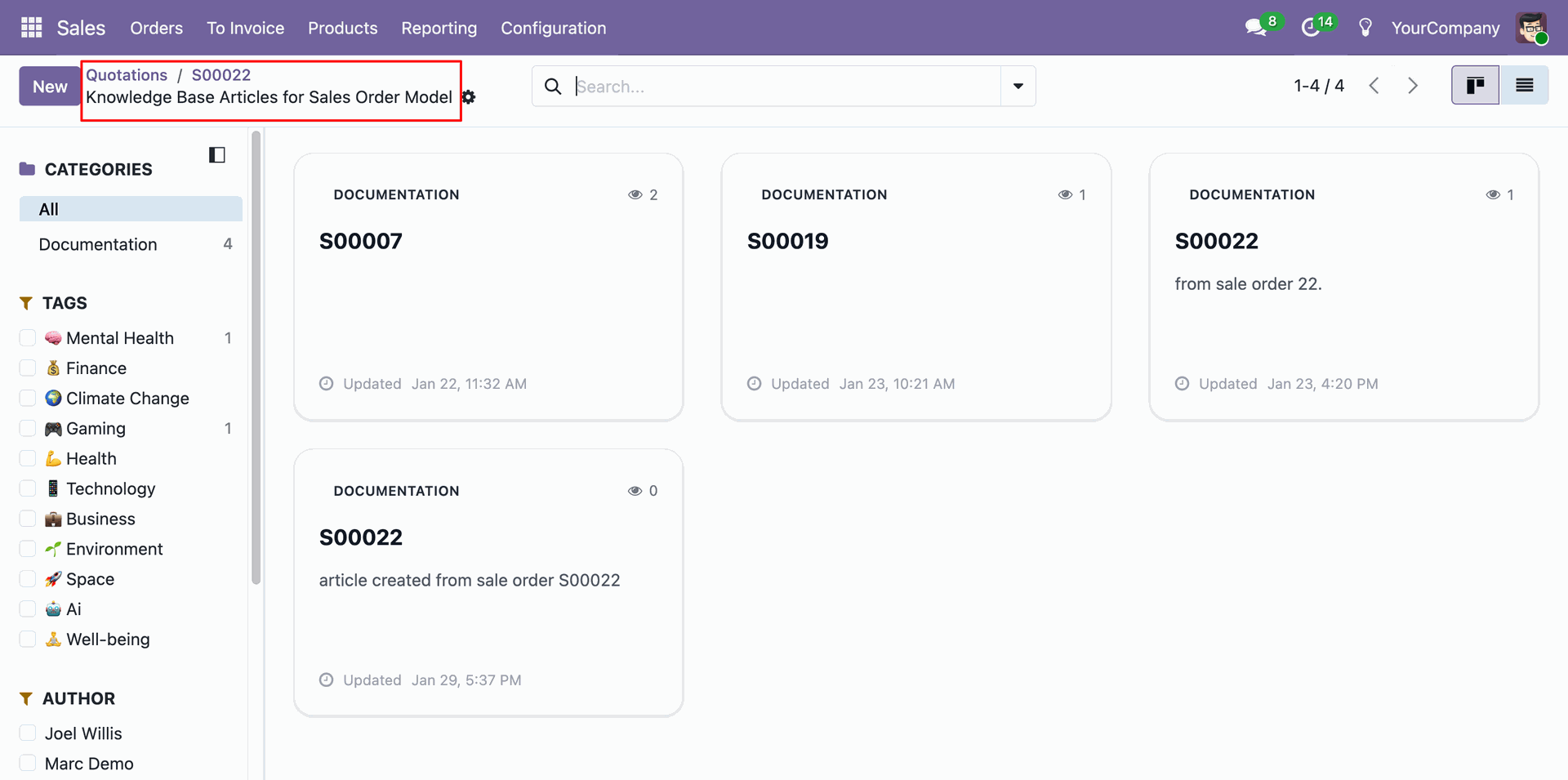 Kanban view of the article
