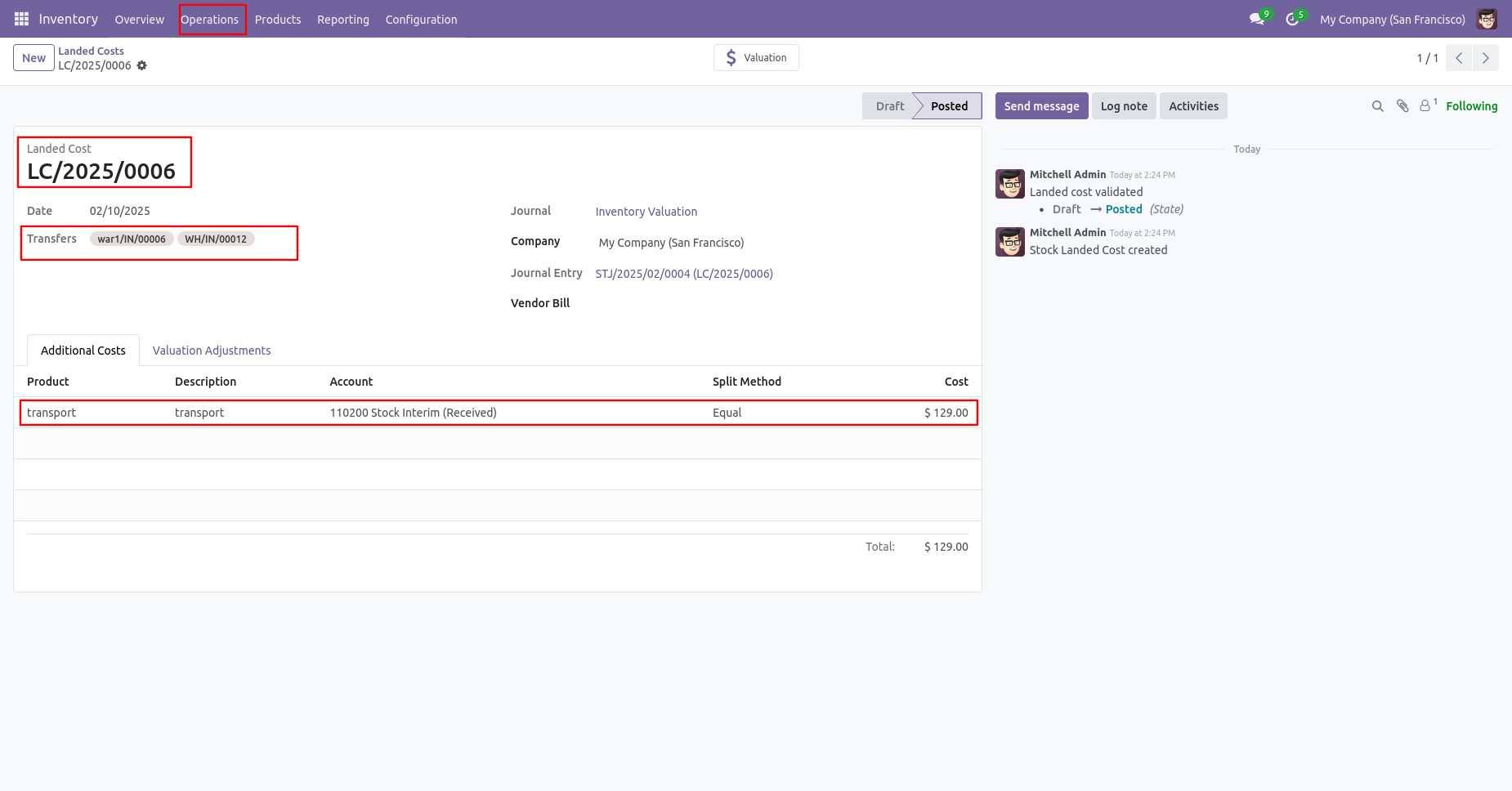 Add landed cost to product