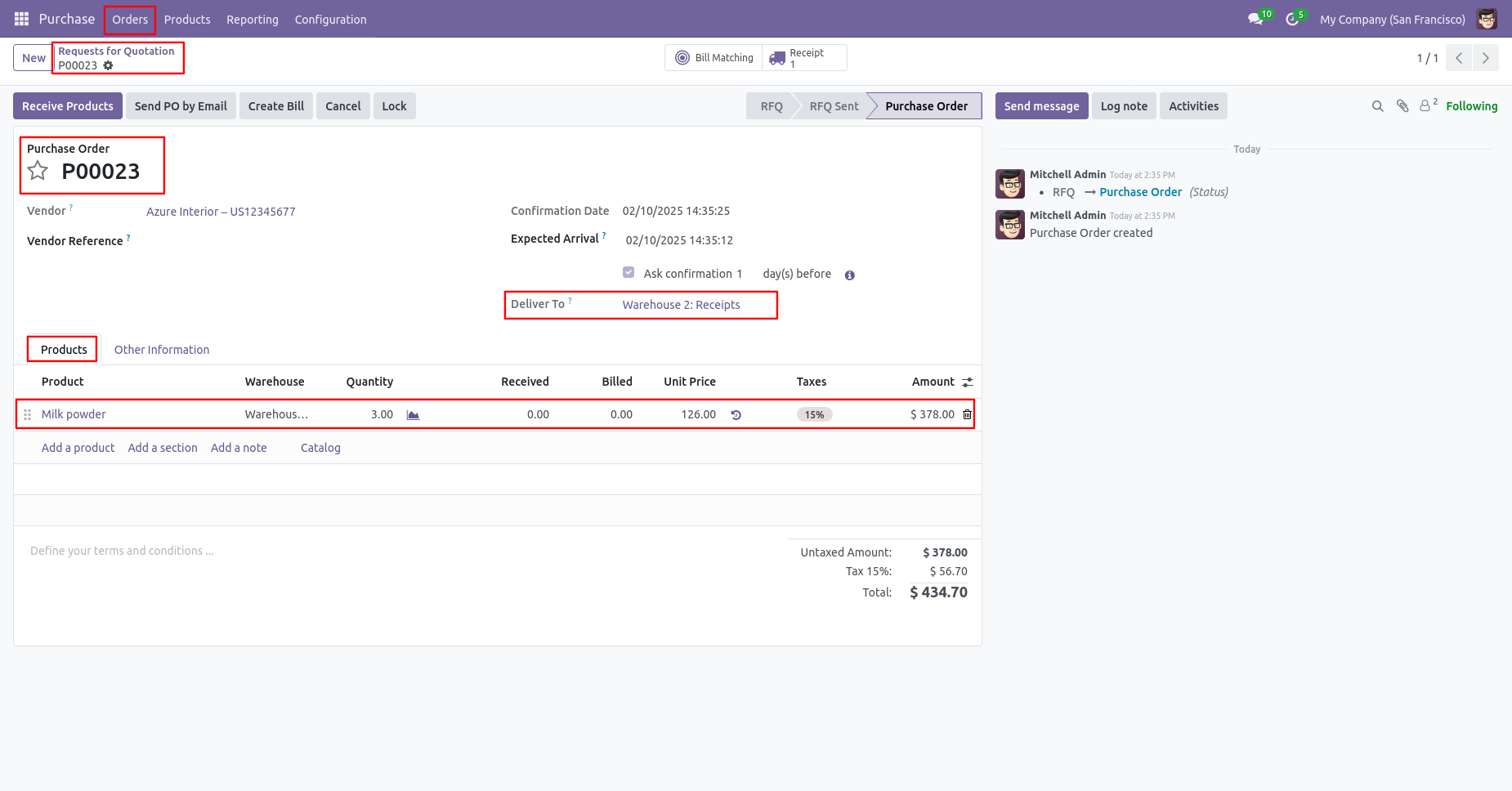 Purchase order with different price