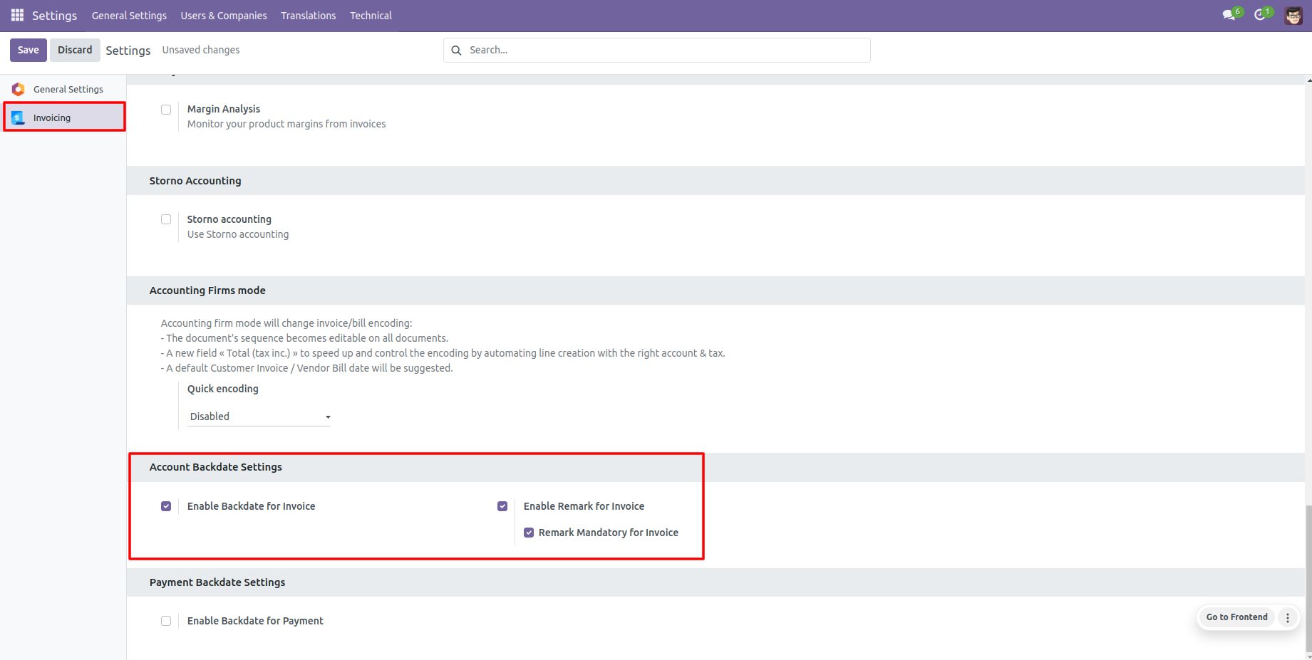 Odoo Accounting settings for backdate