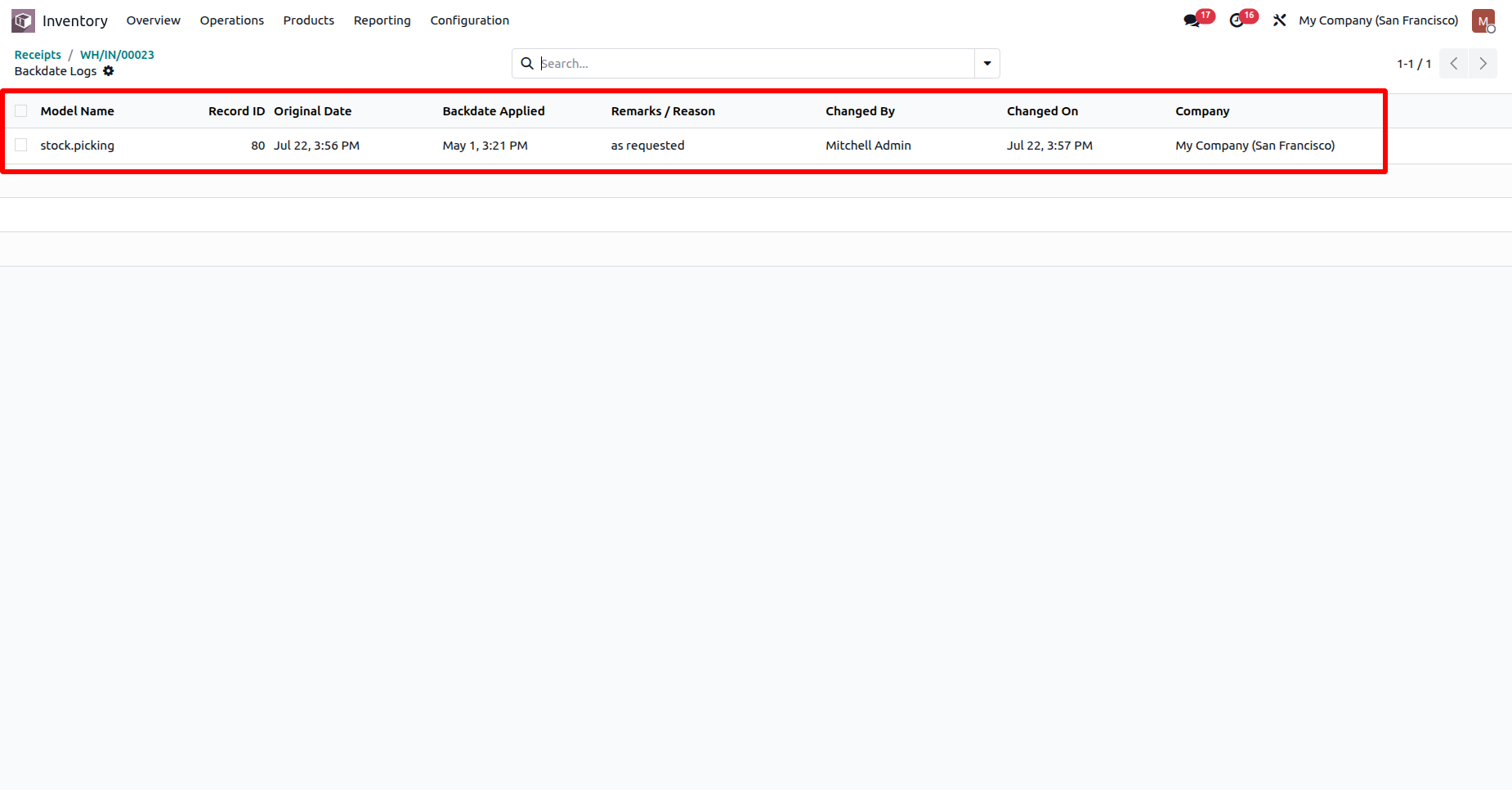 Odoo Picking Order Backdate Logs history
