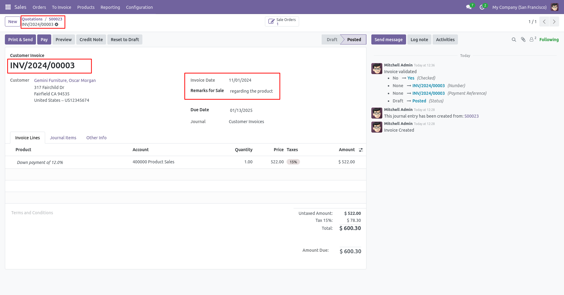 Odoo invoice with backdate