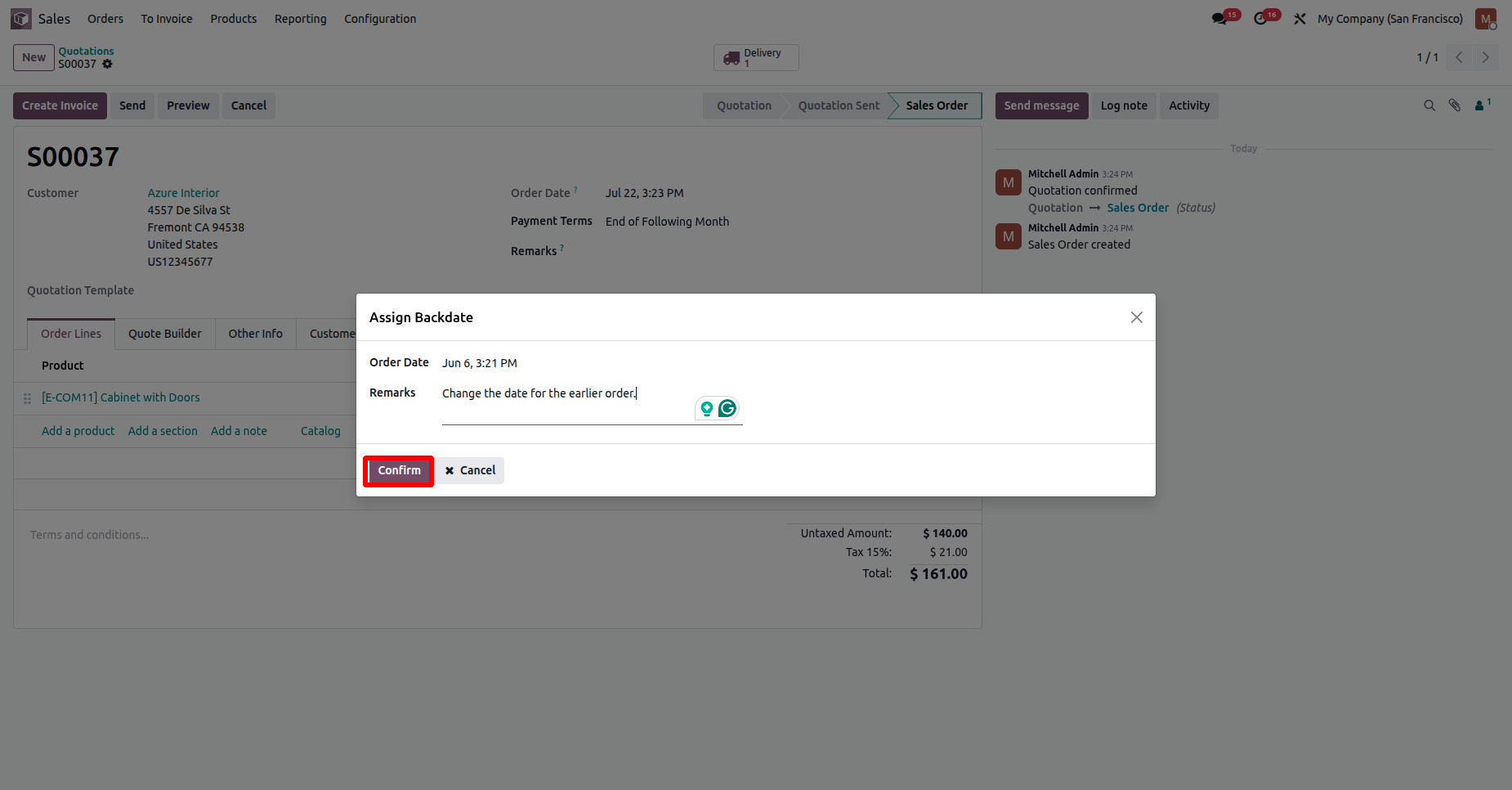 Odoo backdate confirmation wizard