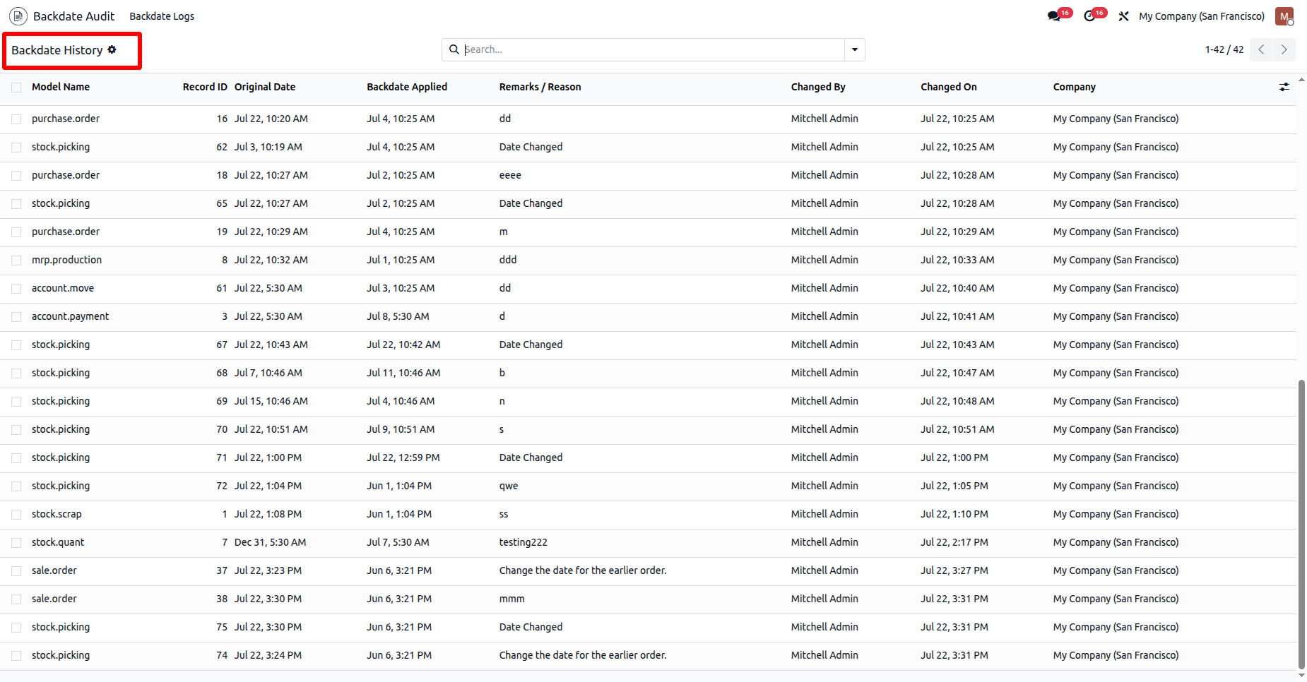 Odoo Backdate Audit Log History