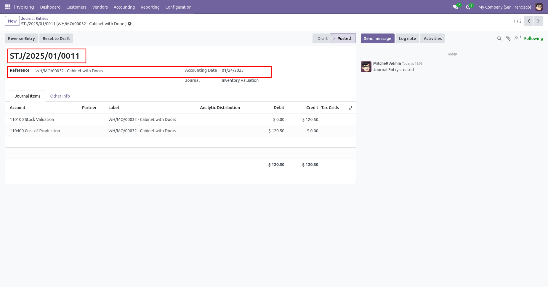 Odoo journal entries with backdate and remarks