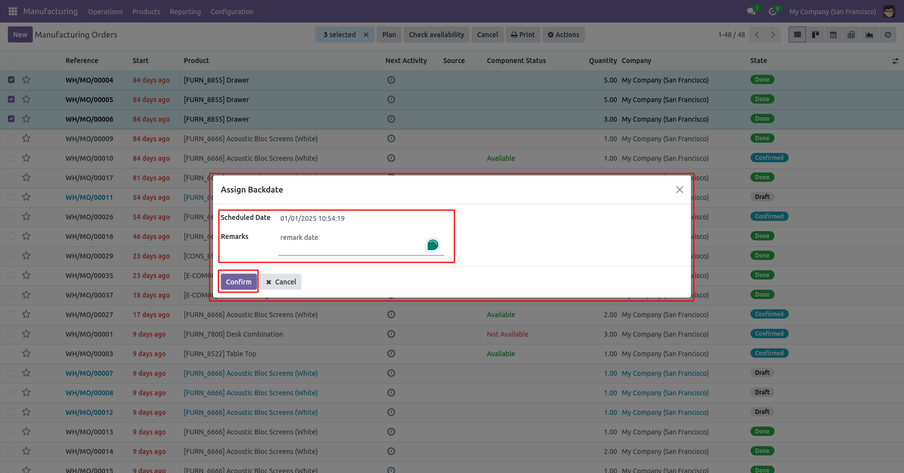 Odoo Mass Assign Backdate wizard