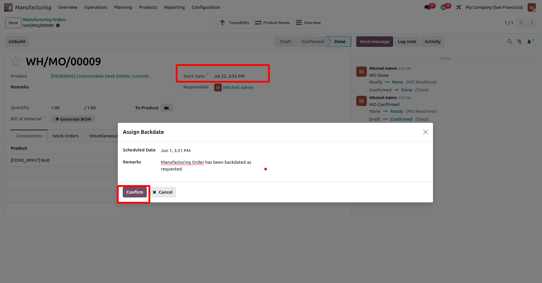 Odoo MRP backdate confirmation