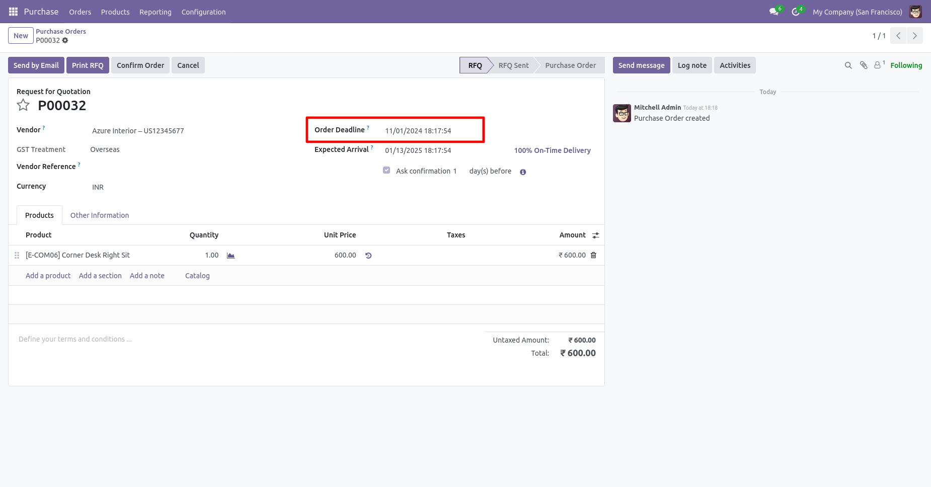 Odoo purchase order with backdate