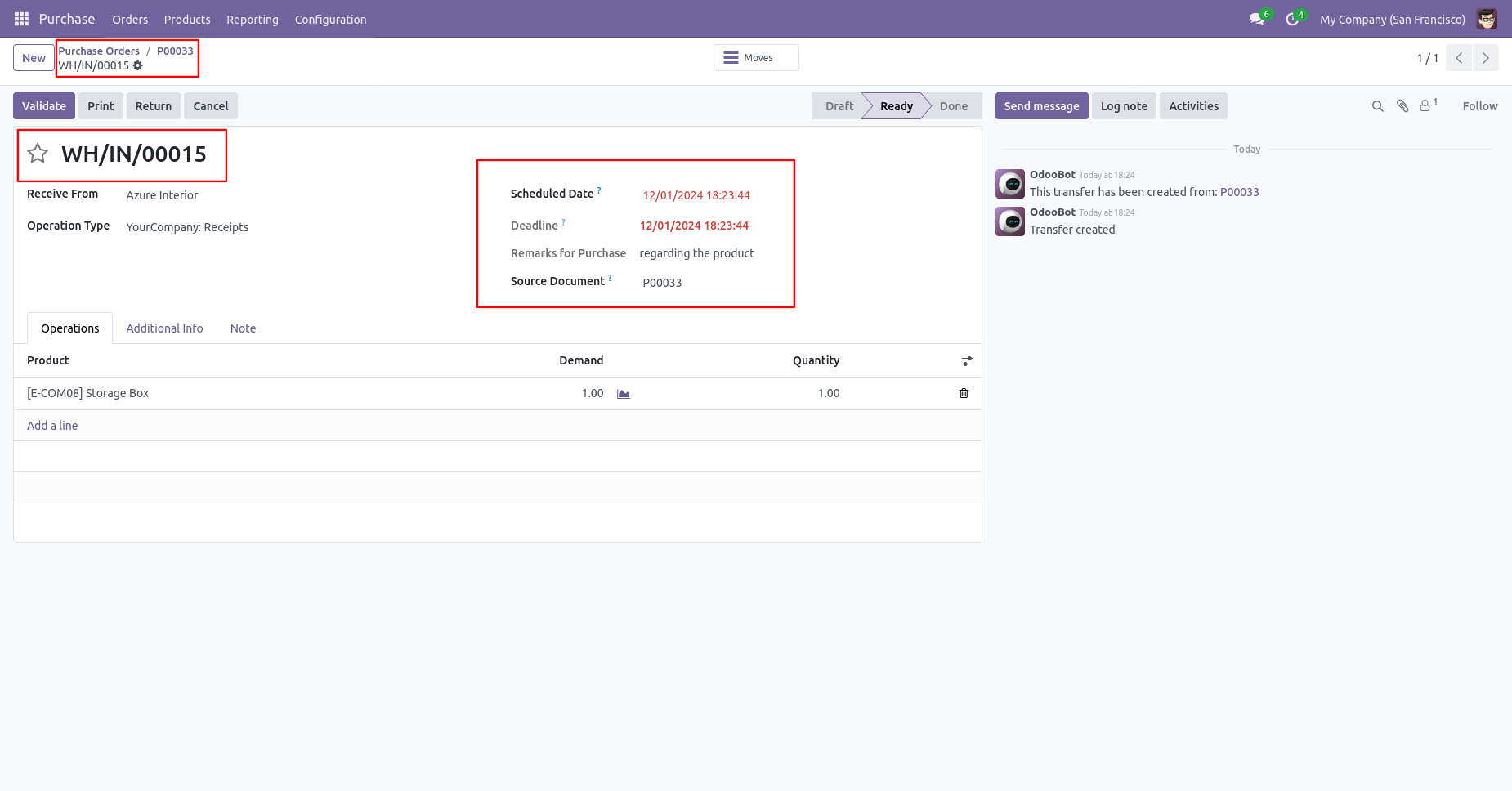 Odoo receipt with backdate and remarks