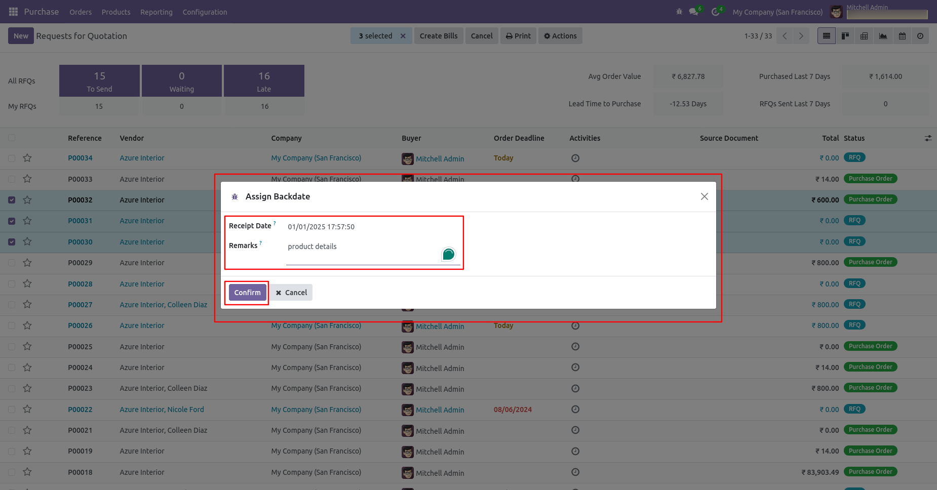 Odoo Mass Assign Backdate wizard